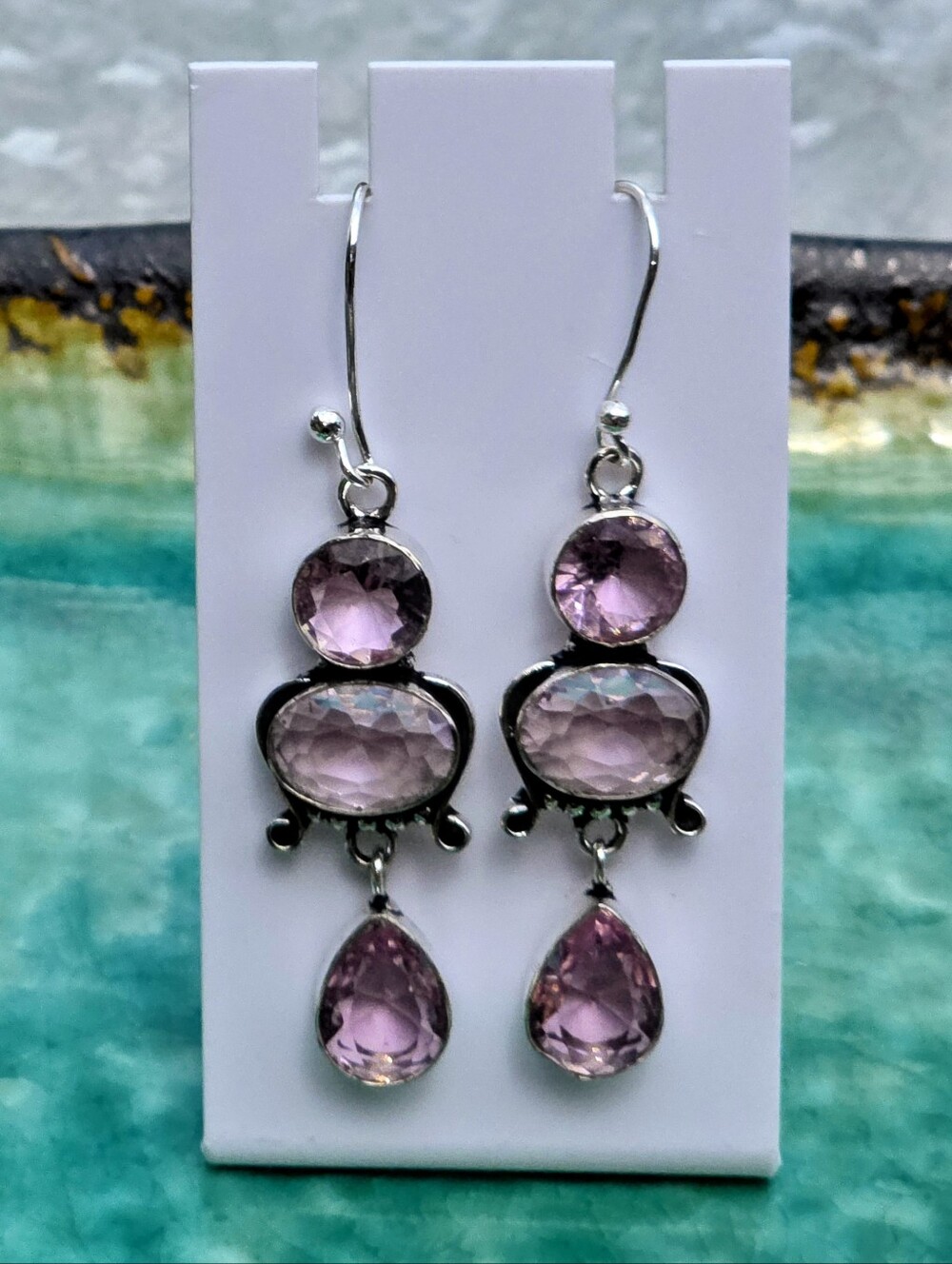 Pink Kunzite Gemstone Dangle Earrings In 925 Sterling Silver (2.5")
